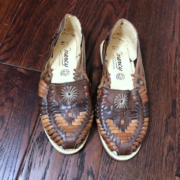 Vintage Mercy Huarache Brown Leather Woven Shoes - Picture 2 of 6